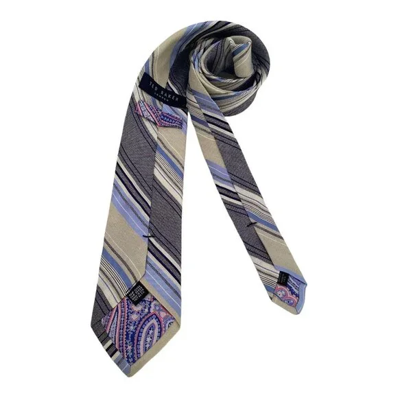 TED BAKER XL Gray Striped Silk Blend Tie USA 61